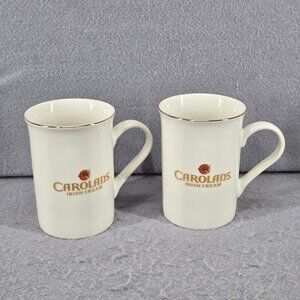 Vintage Carolans Irish Cream Coffee Mugs/Cups, Set 2, Gold Rim, 4.25" Tall